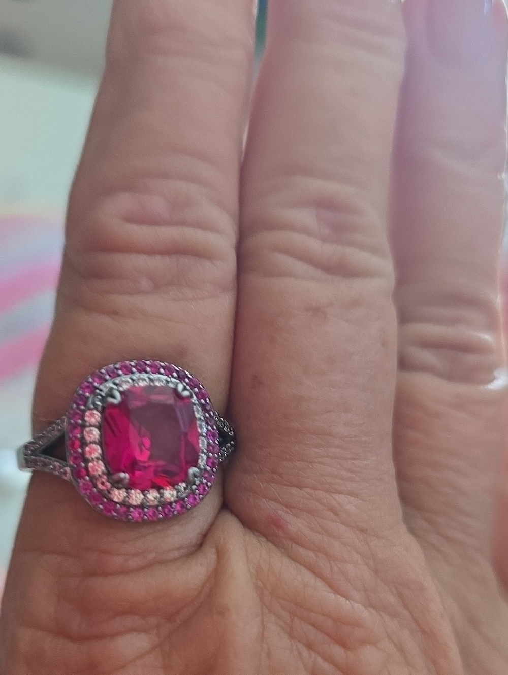 bp Pink Cushion-Cut Halo Ring with Pink Pavé